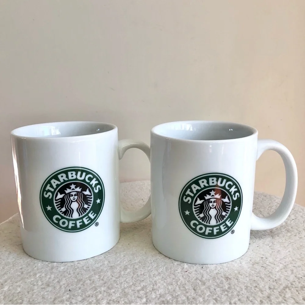Starbucks Coffee White with Green Logo Mugs 2006 Edition Set of 2 a pair of mugs